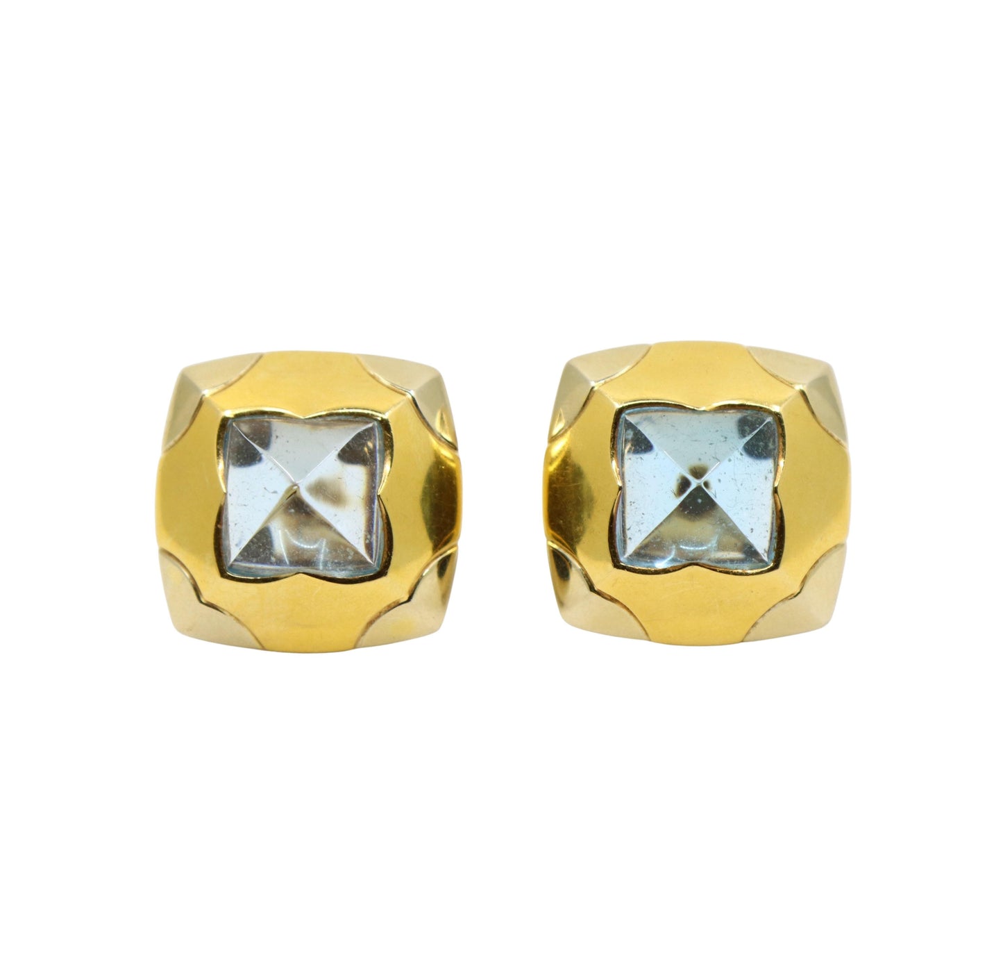 Bulgari Roma Pyramid 18K Gold Blue Topaz Earring