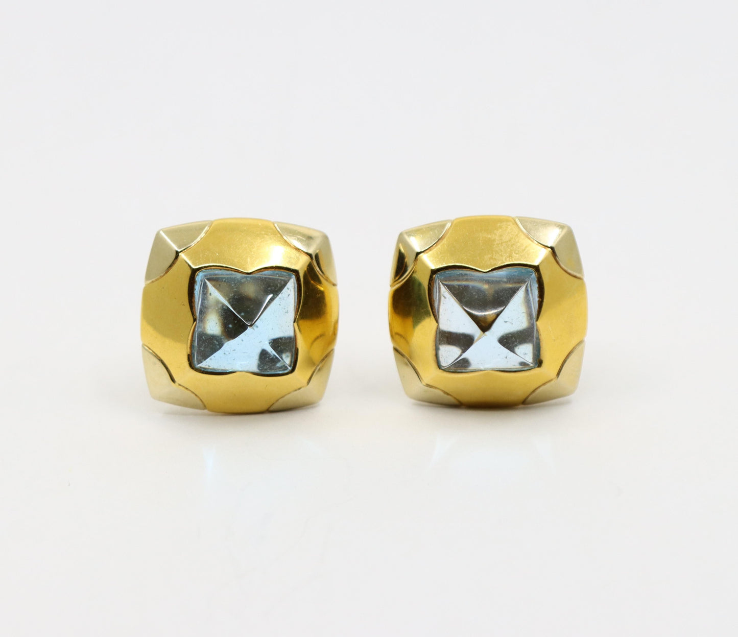 Bulgari Roma Pyramid 18K Gold Blue Topaz Earring