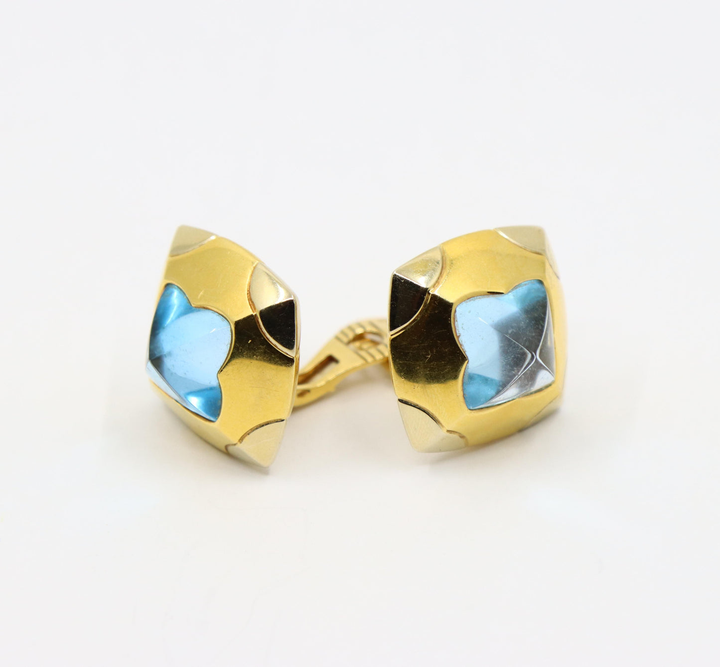 Bulgari Roma Pyramid 18K Gold Blue Topaz Earring