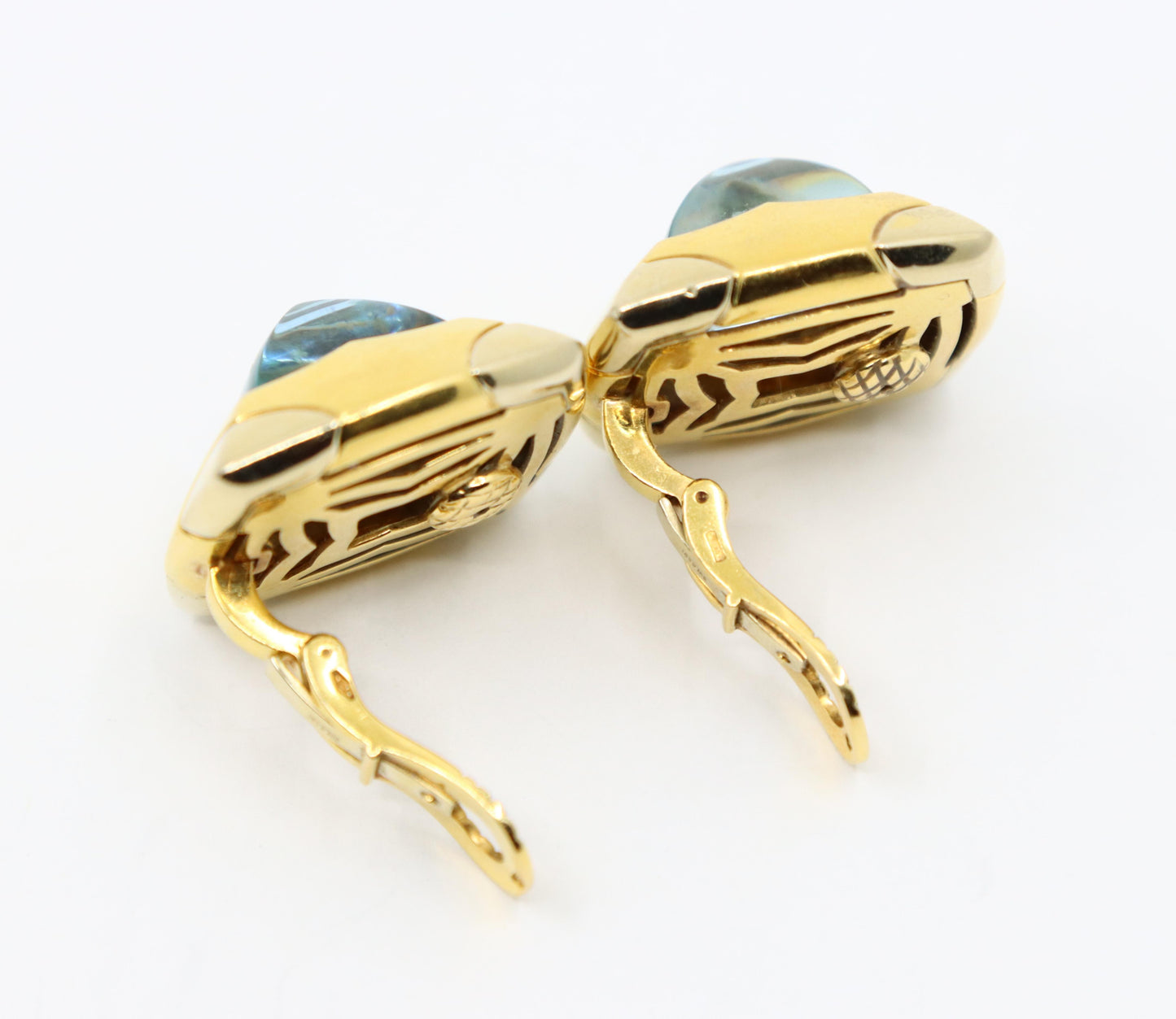 Bulgari Roma Pyramid 18K Gold Blue Topaz Earring