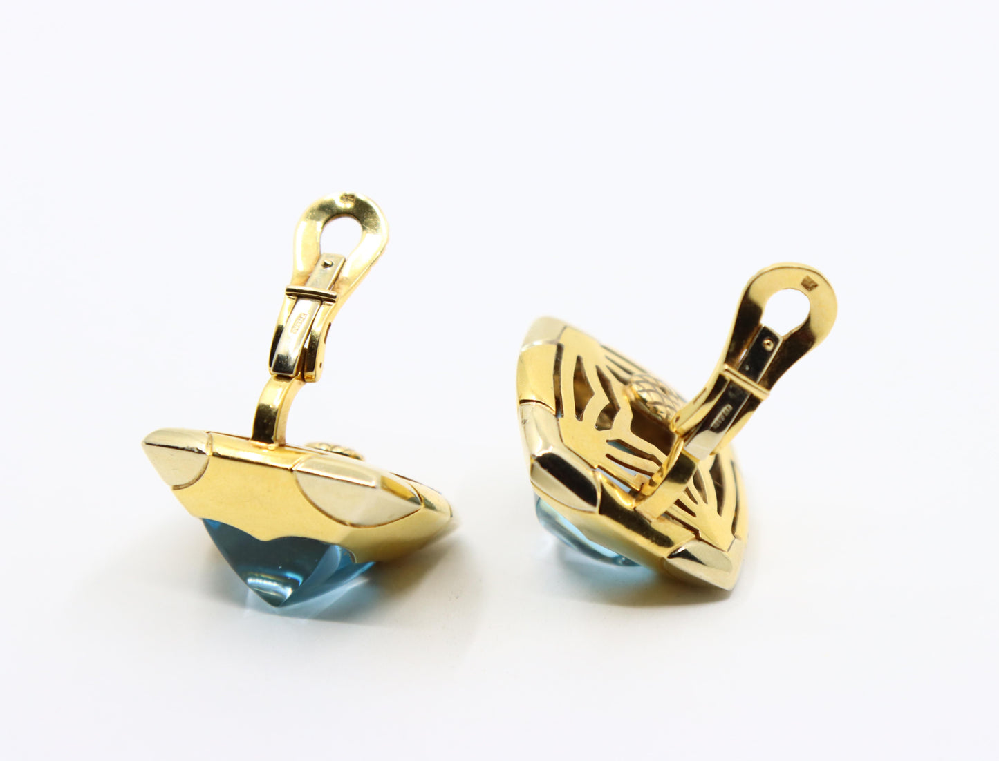 Bulgari Roma Pyramid 18K Gold Blue Topaz Earring