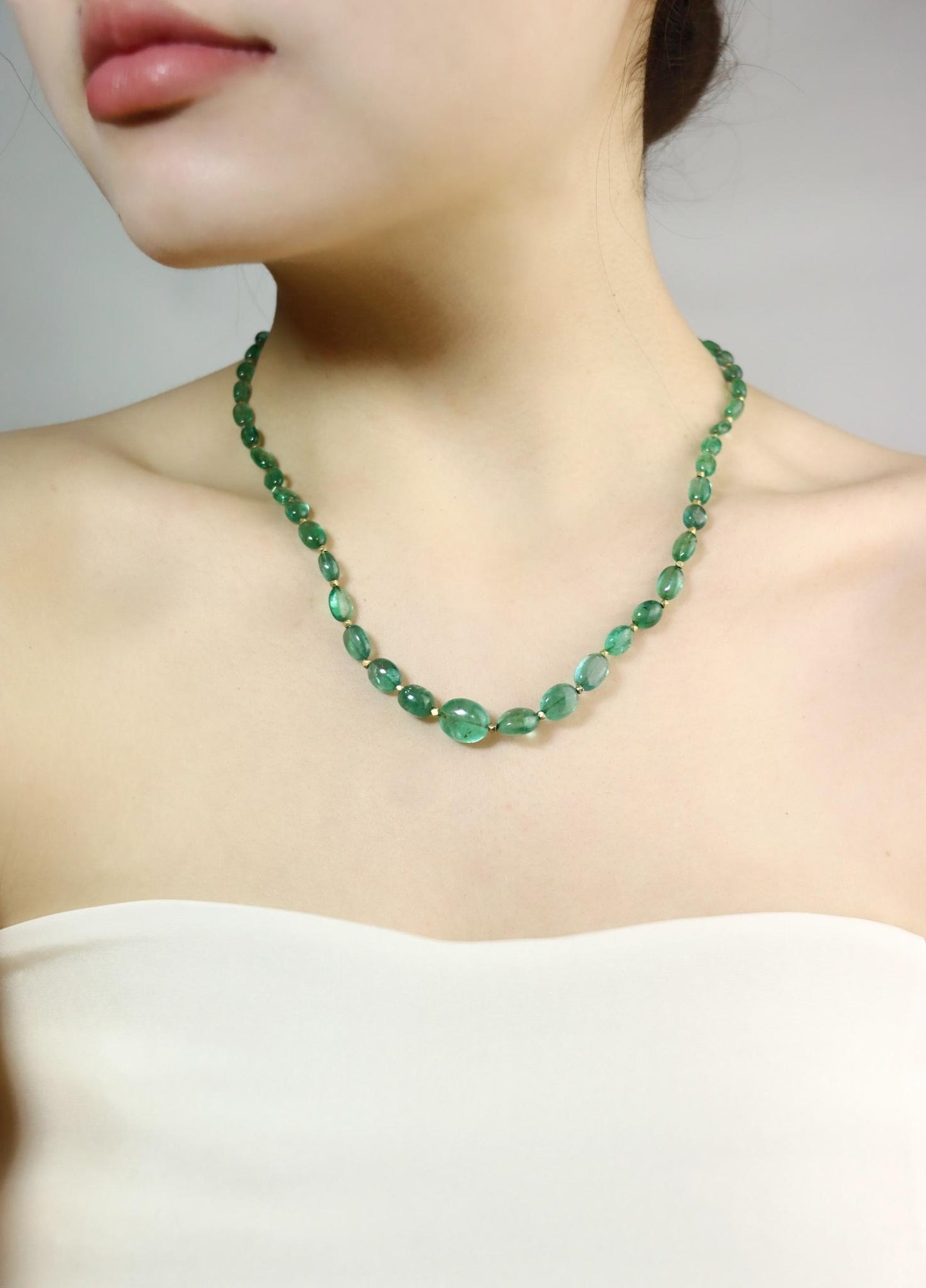 14K Gold Emerald Beads Necklace