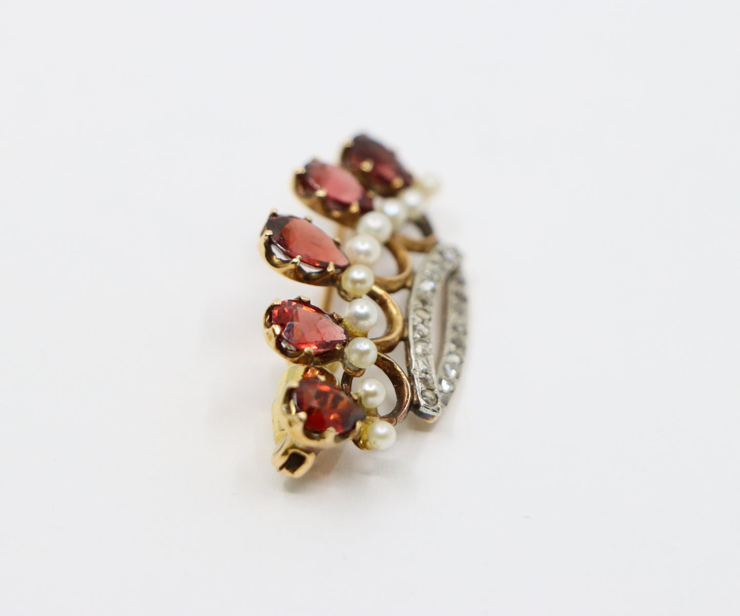 14K Gold Madeira Citrine Pearl Crown Brooch Pin