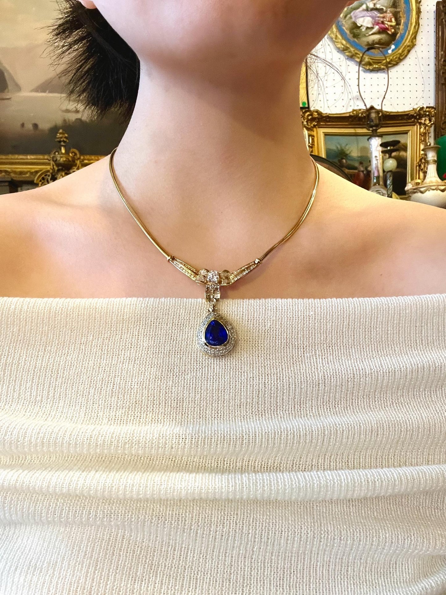Vintage 18K Gold Diamond Tanzanite Necklace