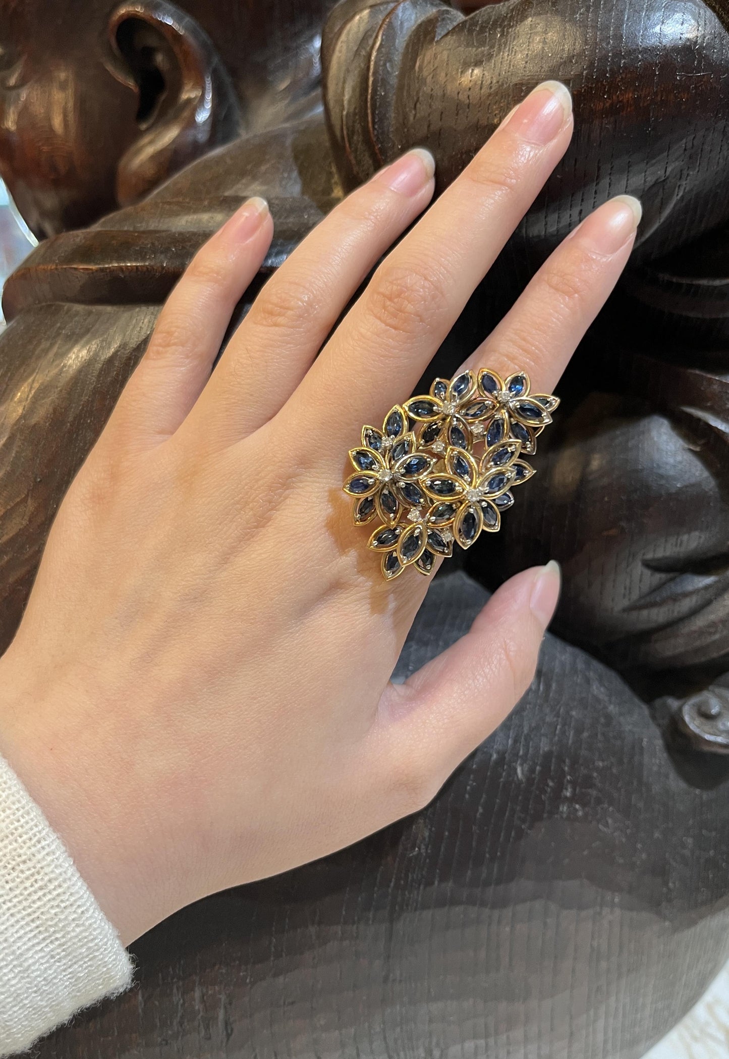 Vintage 14K Gold Diamond Sapphire Bouquet Ring