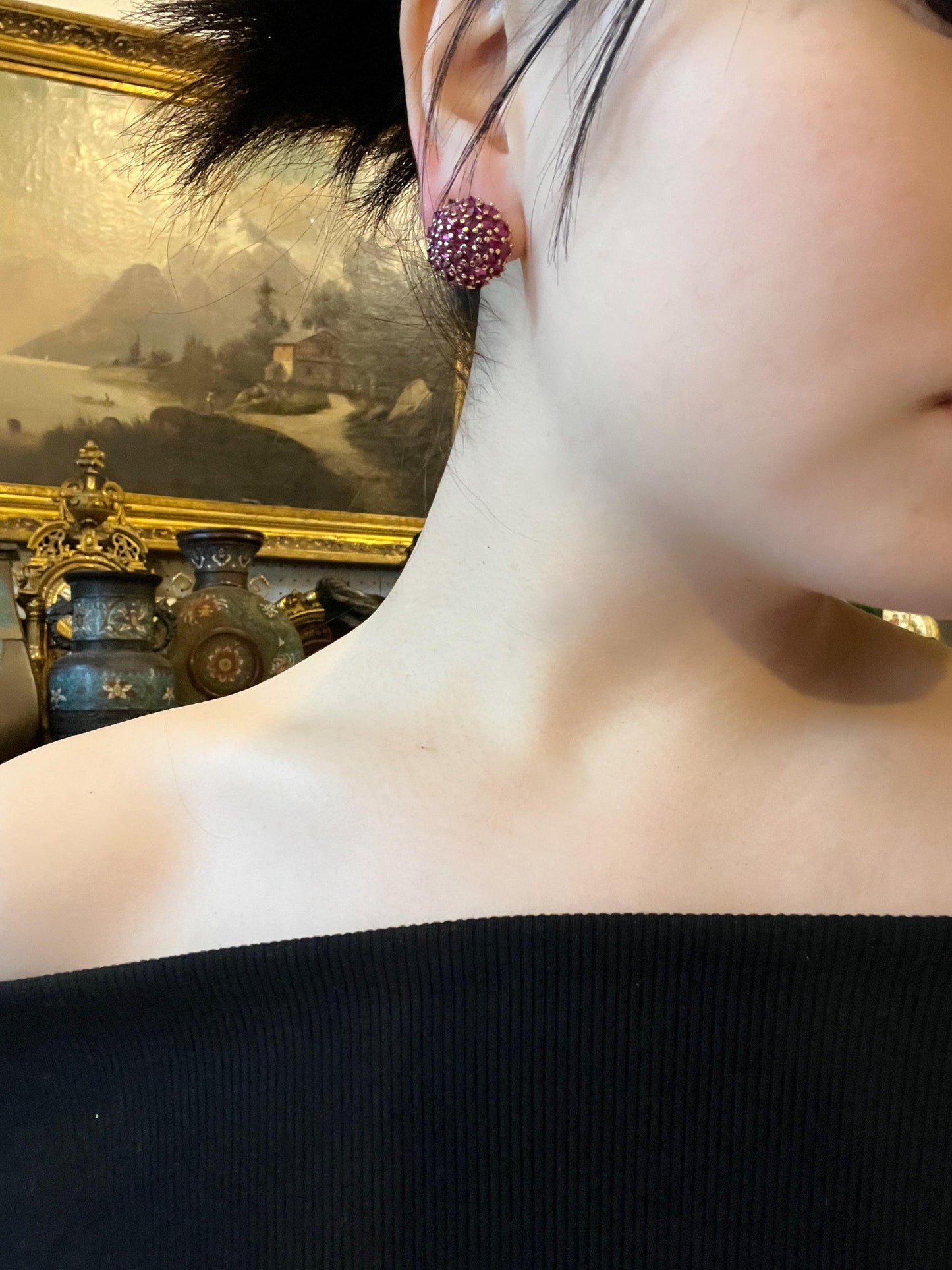 18K Gold Ruby Ball Earring