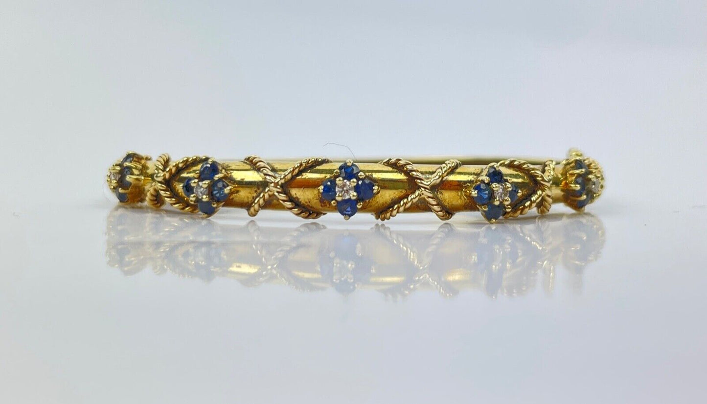 A Vintage 14K Gold Sapphire Diamond Bangle