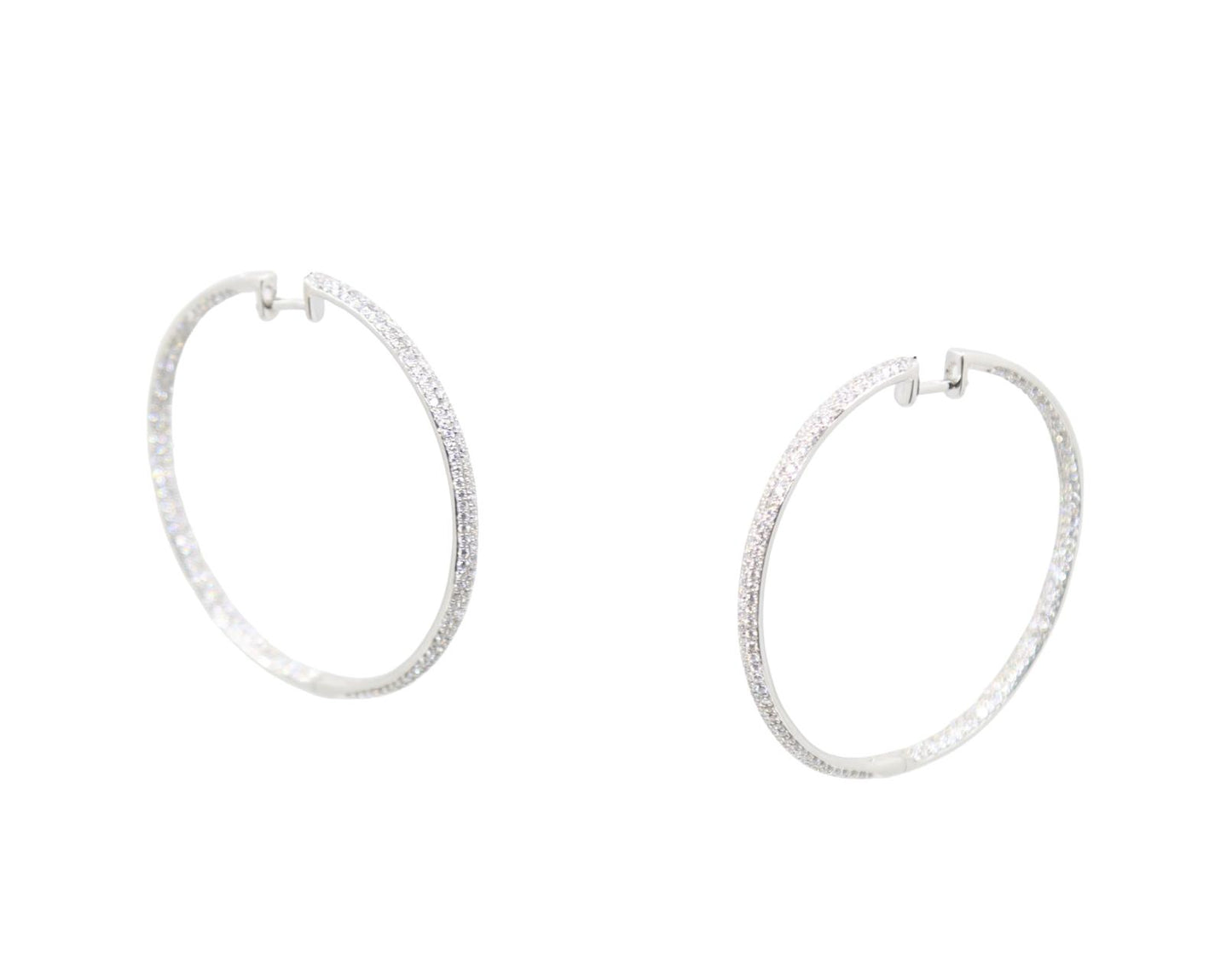 18K White Gold Diamond Large Hoop Earrings