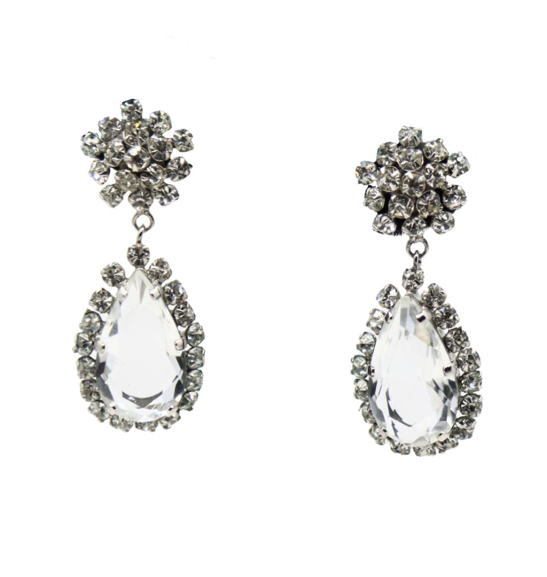 Vintage Silver Tone Rhinestone Crystal Earrings