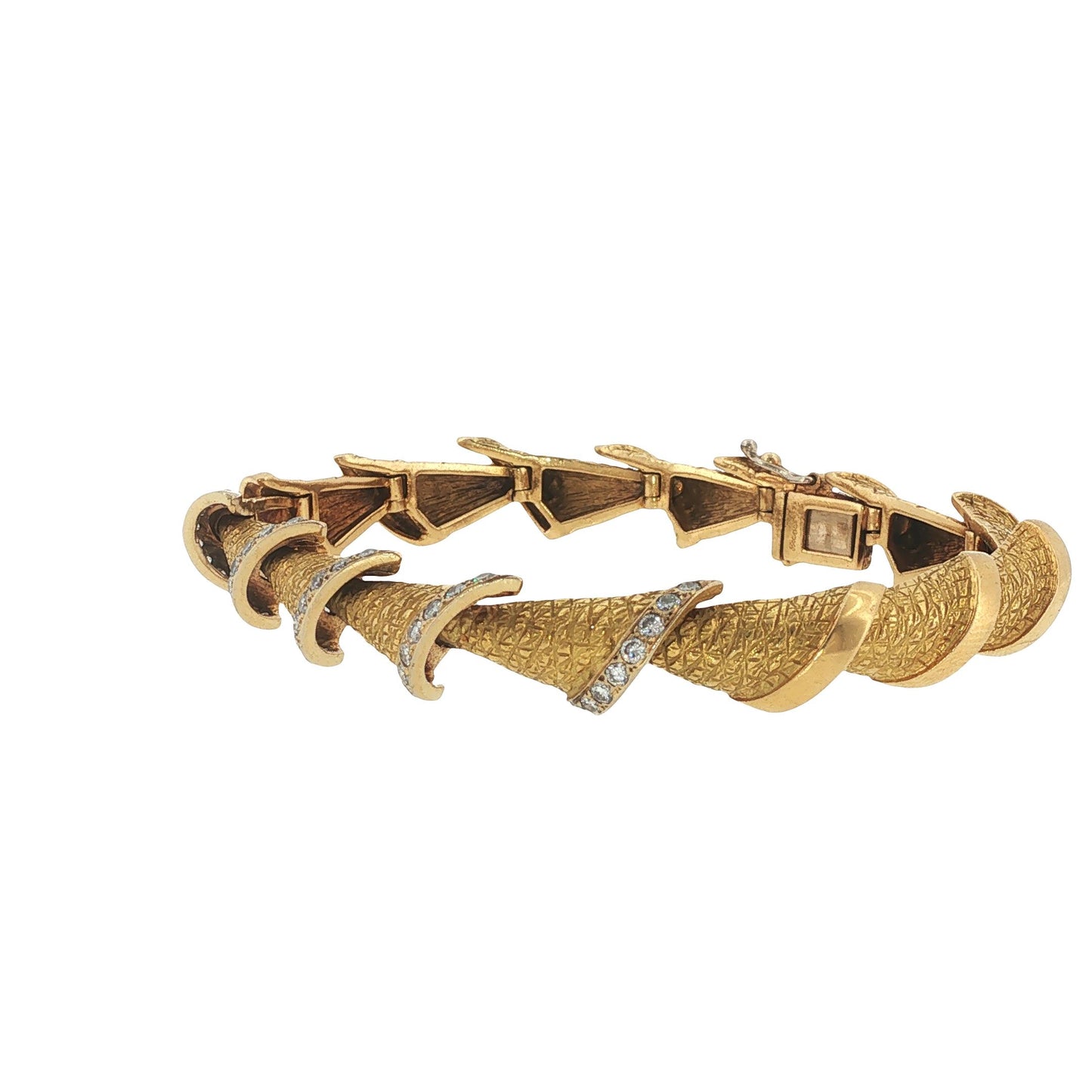 Vintage French 18K Yellow Gold Diamond Link Bracelet