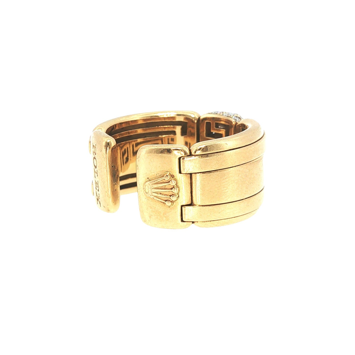 Vintage Rolex-Style 18K Gold Diamond & Ruby Link Ring