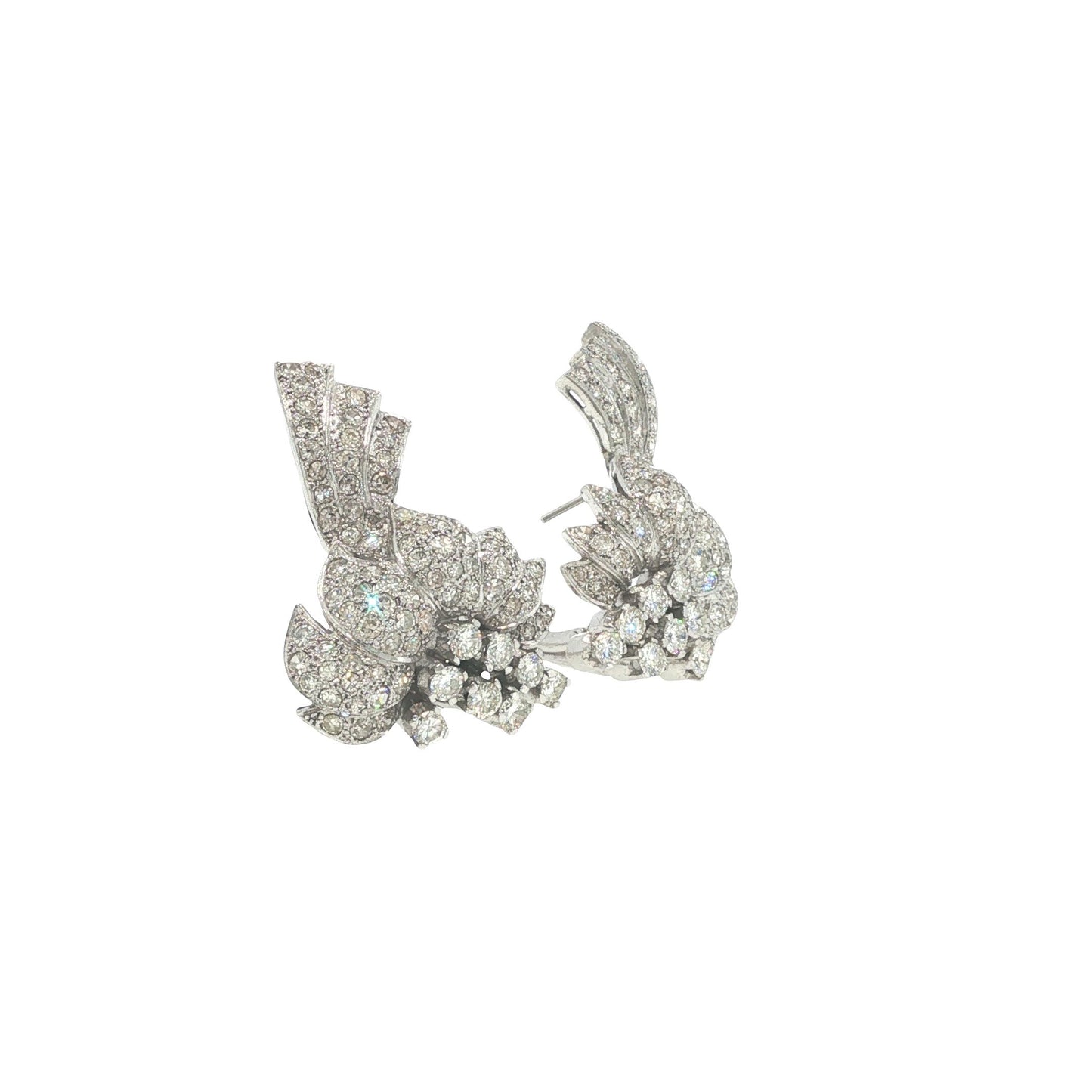 Platinum Diamond Floral Spray Earrings