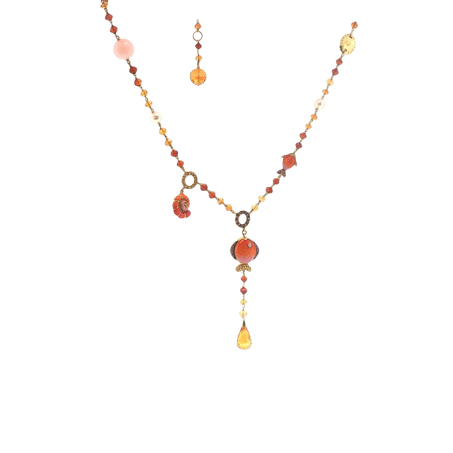 Valente 18K Gold Pearl Yellow Diamond Enamel Necklace