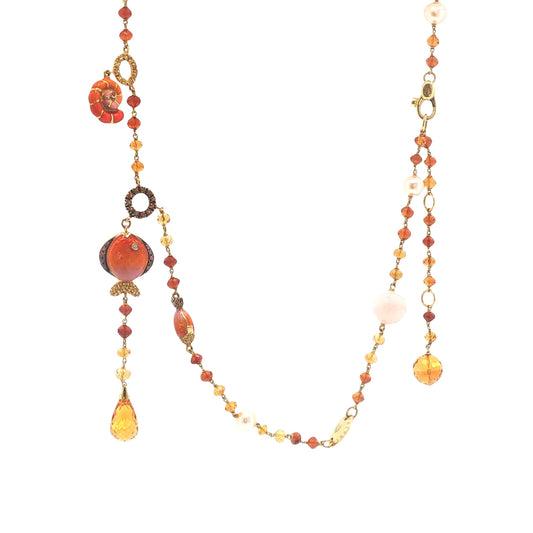 Valente 18K Gold Pearl Yellow Diamond Enamel Necklace