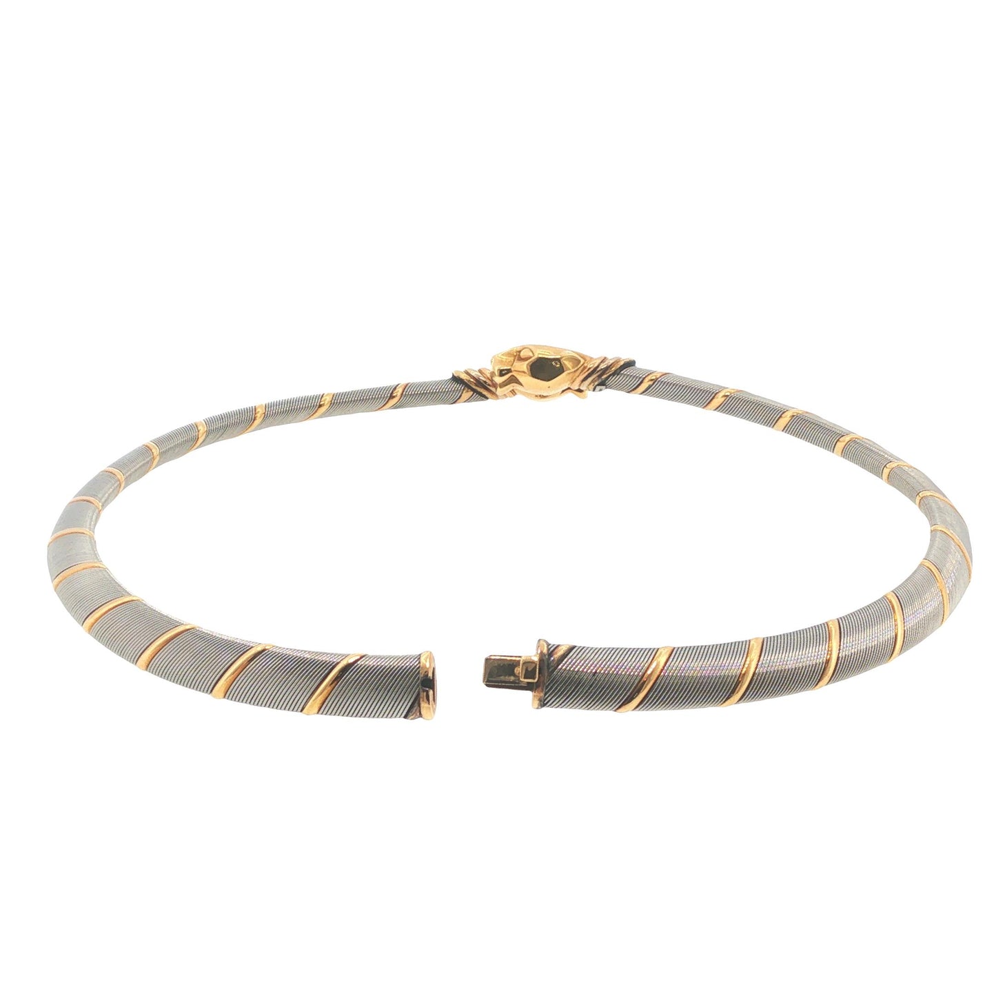 Vintage Cartier Panthere 18K Gold & Steel Collar Necklace and Bracelet Set