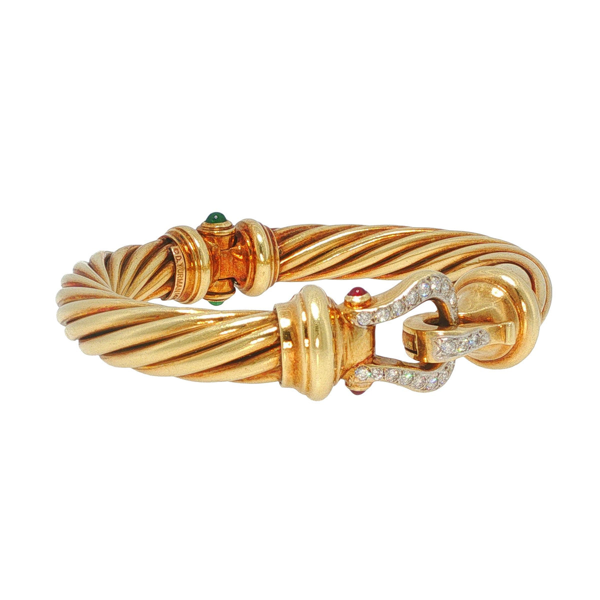 David Yurman Vintage 14k Yellow Gold Diamond Buckle Cable Renaissance Bracelet