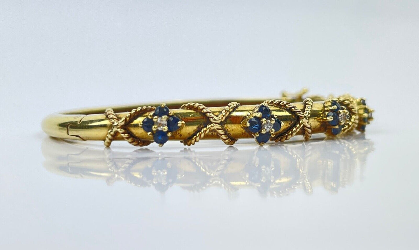A Vintage 14K Gold Sapphire Diamond Bangle