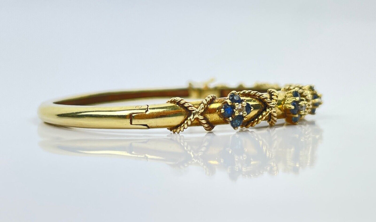 A Vintage 14K Gold Sapphire Diamond Bangle