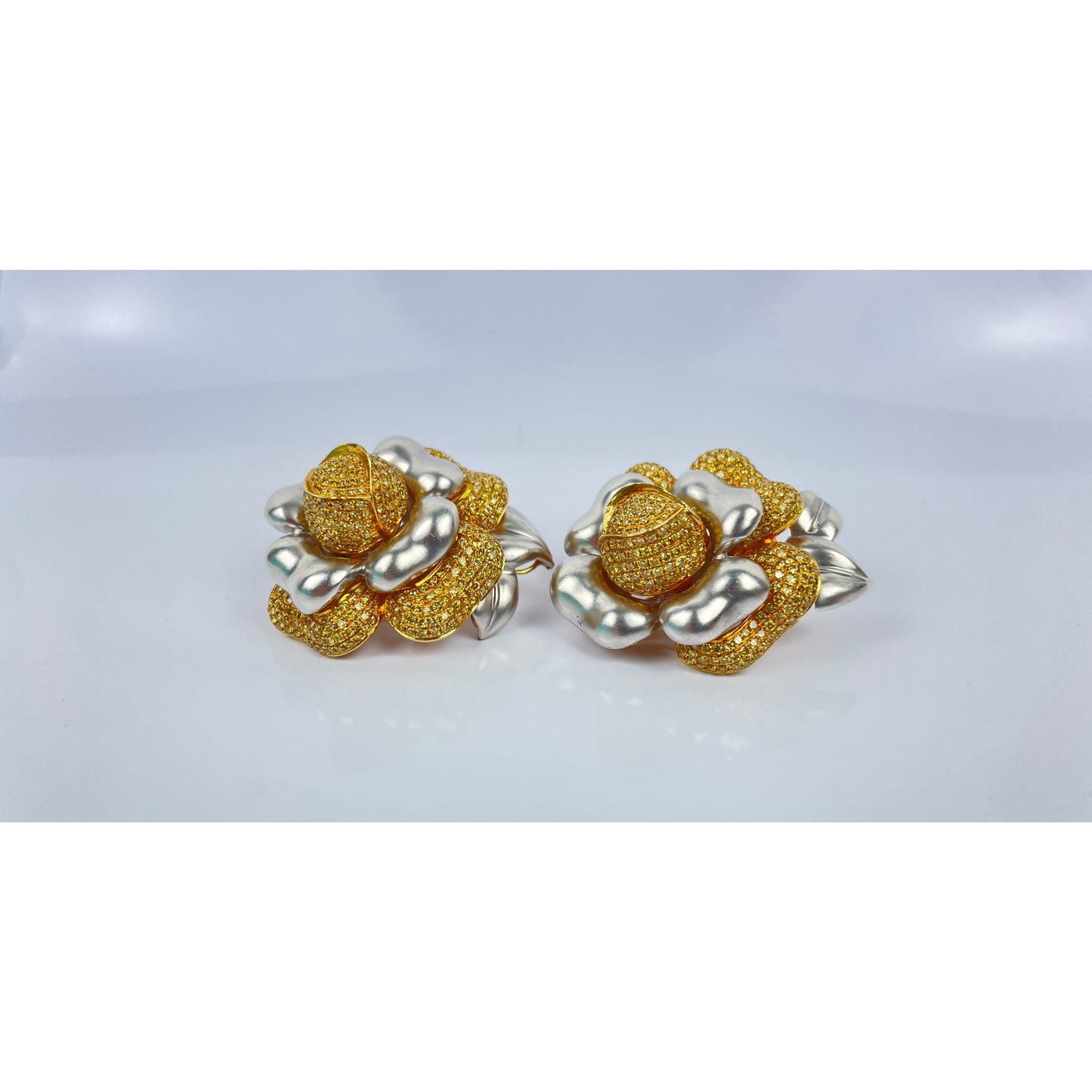 Pair of 18k Gold Yellow Diamond Pave Earrings