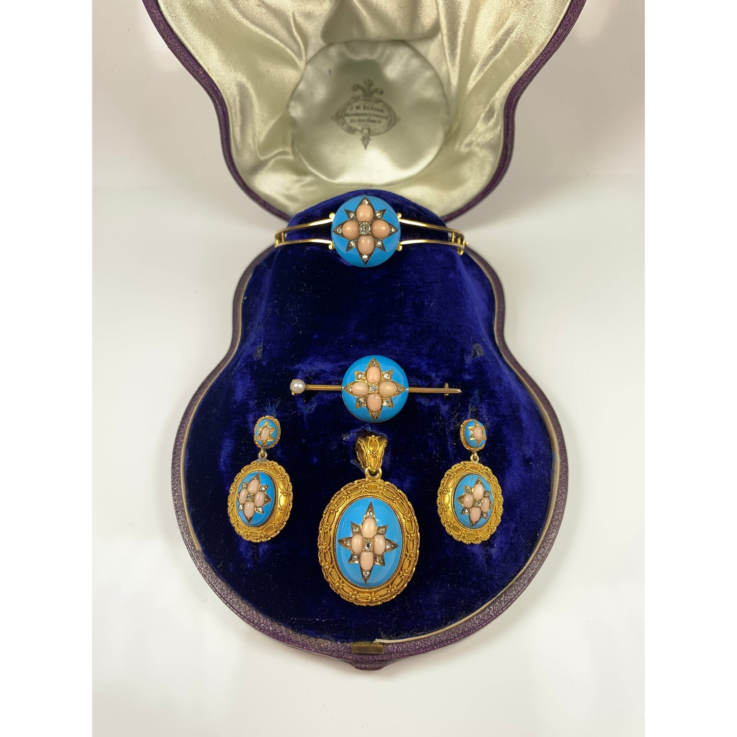Victorian 14 kt Gold Turquoise Coral Diamond Jewelry