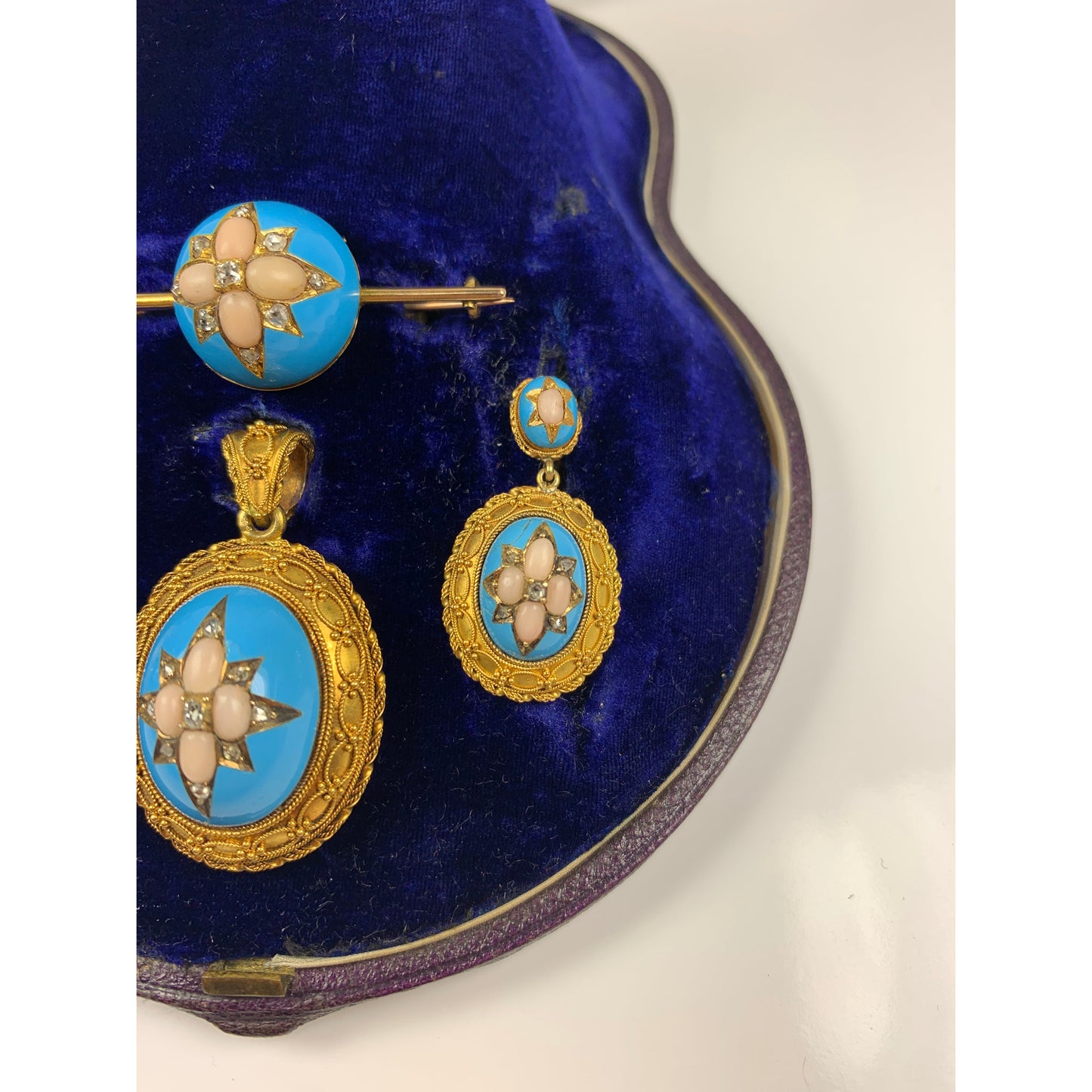 Victorian 14 kt Gold Turquoise Coral Diamond Jewelry