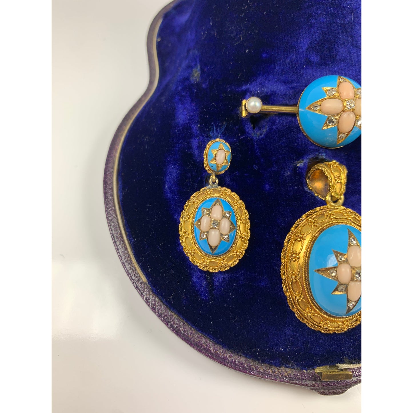 Victorian 14 kt Gold Turquoise Coral Diamond Jewelry