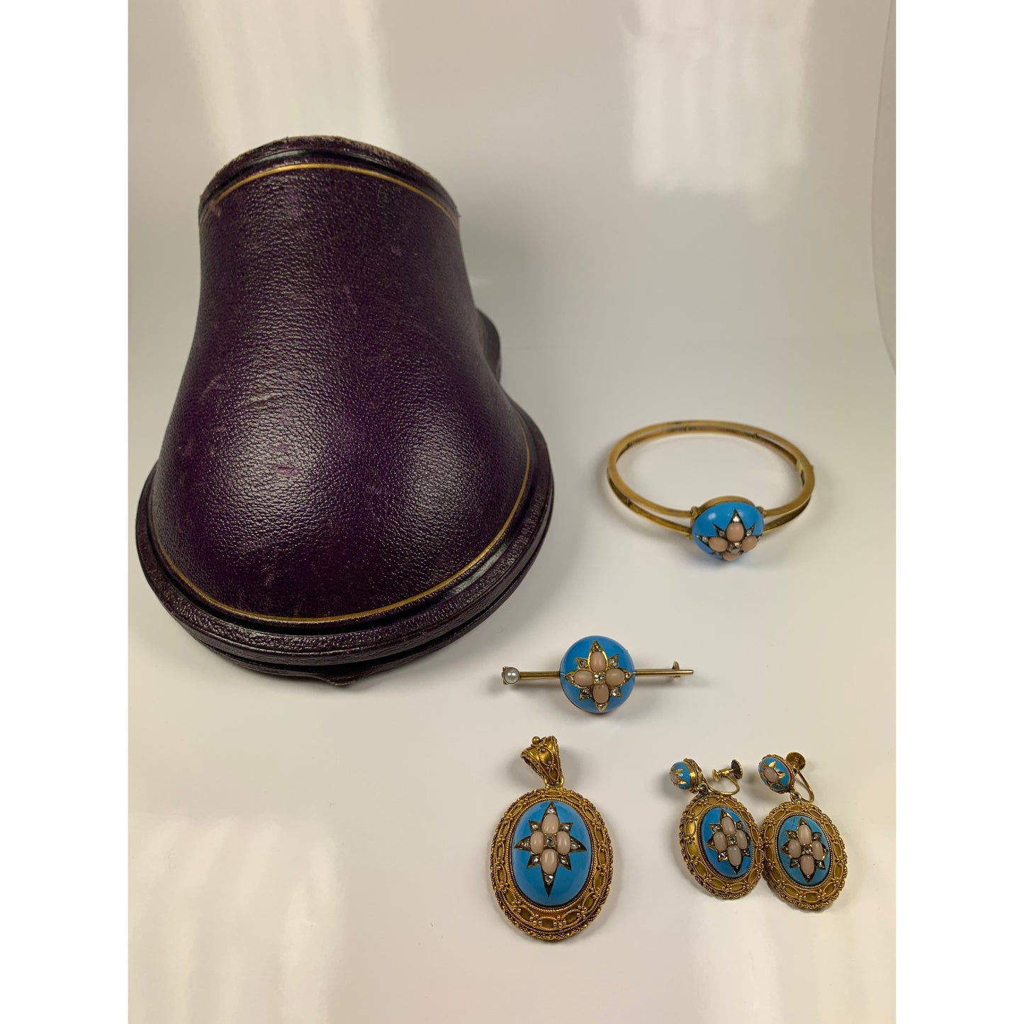 Victorian 14 kt Gold Turquoise Coral Diamond Jewelry