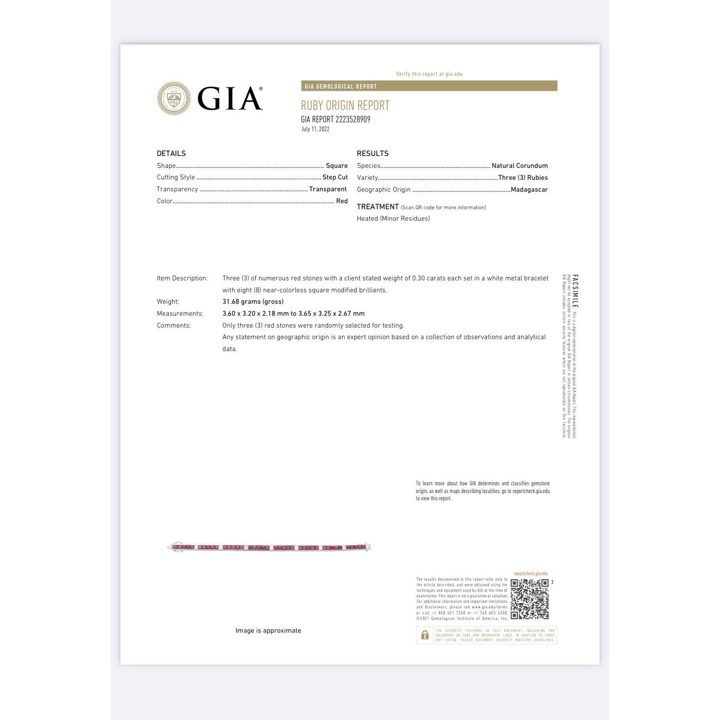 GIA Certified Red Ruby Diamond Line 18k Gold Bracelet
