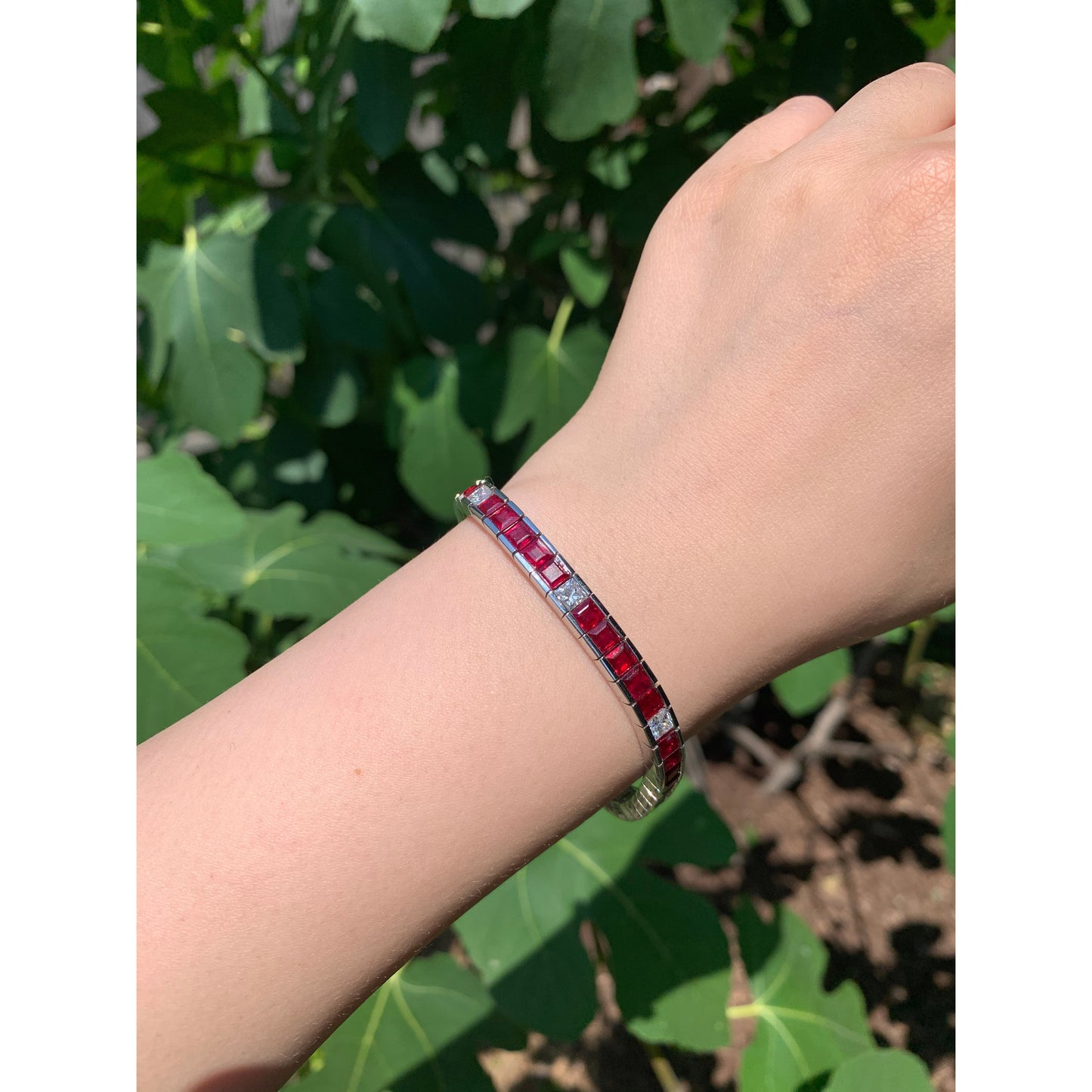 GIA Certified Red Ruby Diamond Line 18k Gold Bracelet