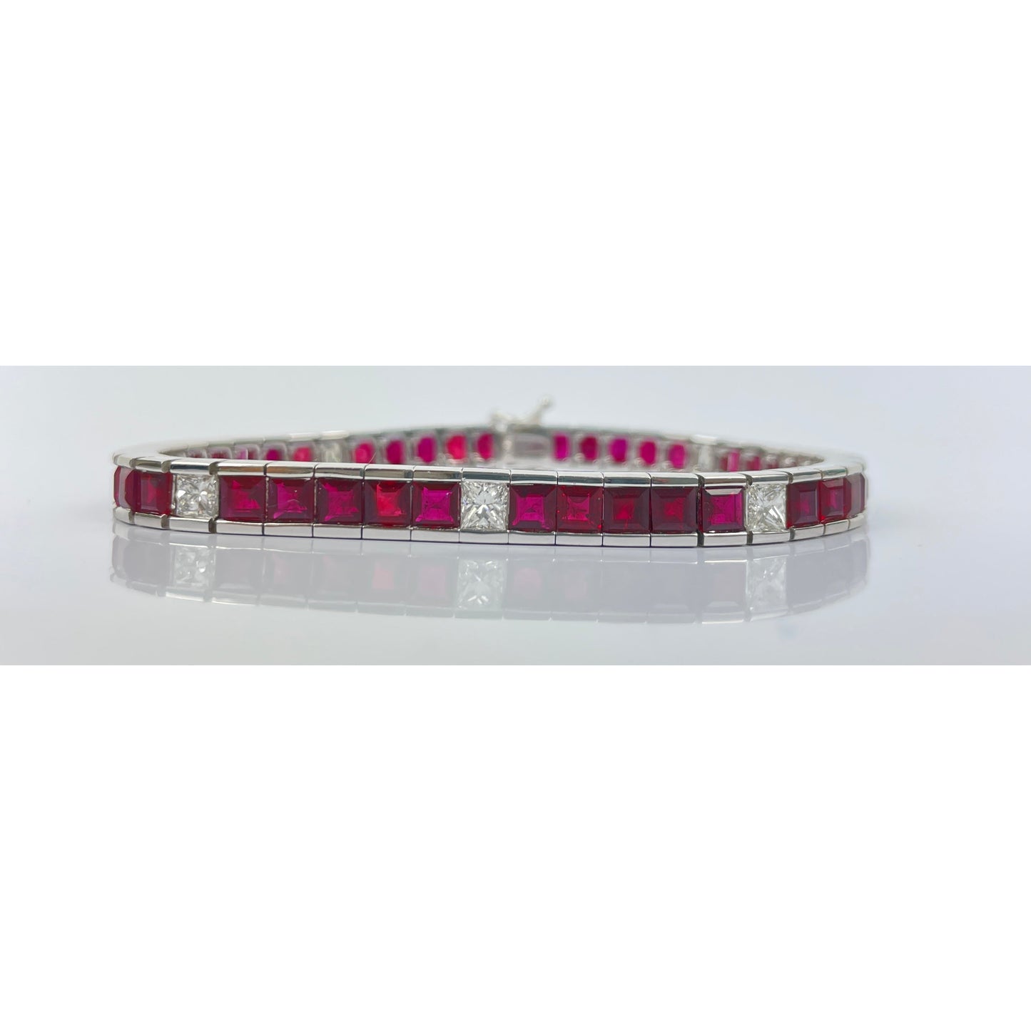 GIA Certified Red Ruby Diamond Line 18k Gold Bracelet
