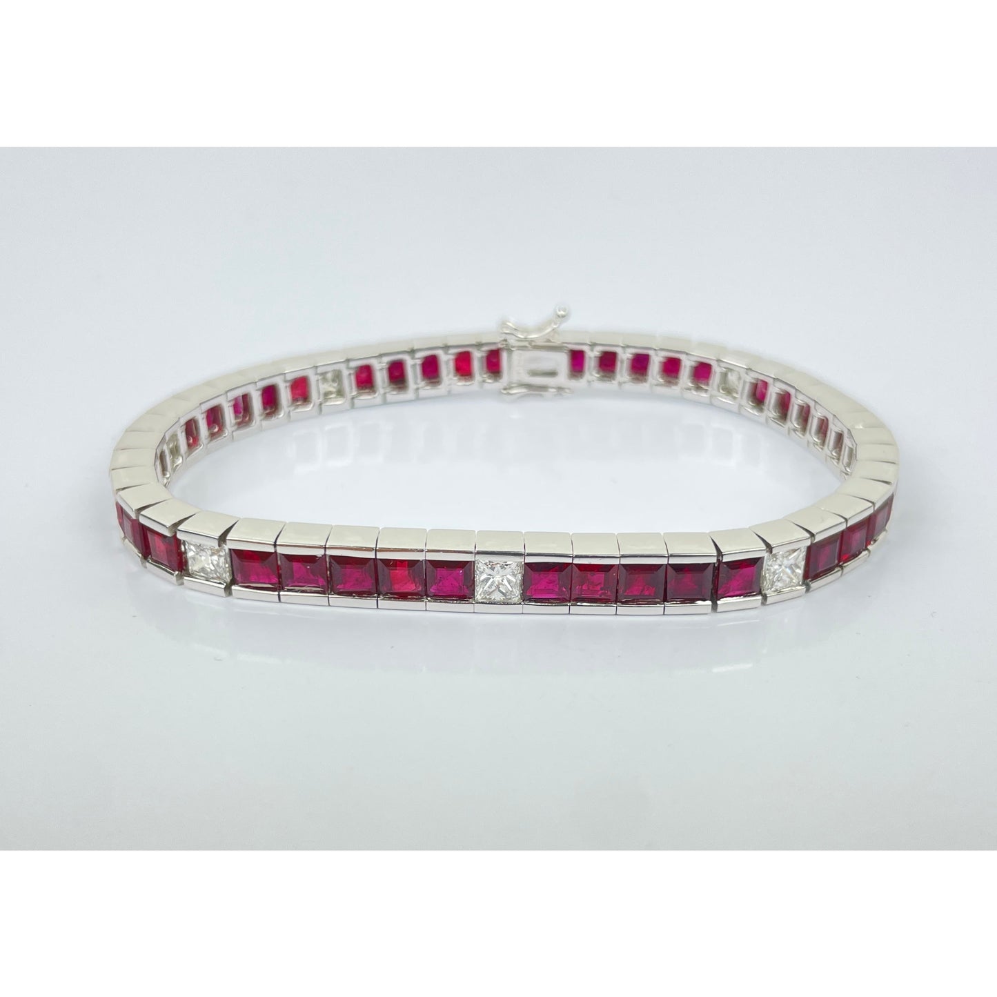 GIA Certified Red Ruby Diamond Line 18k Gold Bracelet