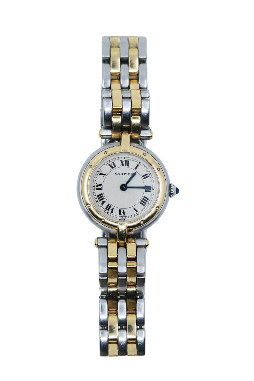Vintage Cartier Panthere Round 18K Gold Silver Quartz Women's Watch