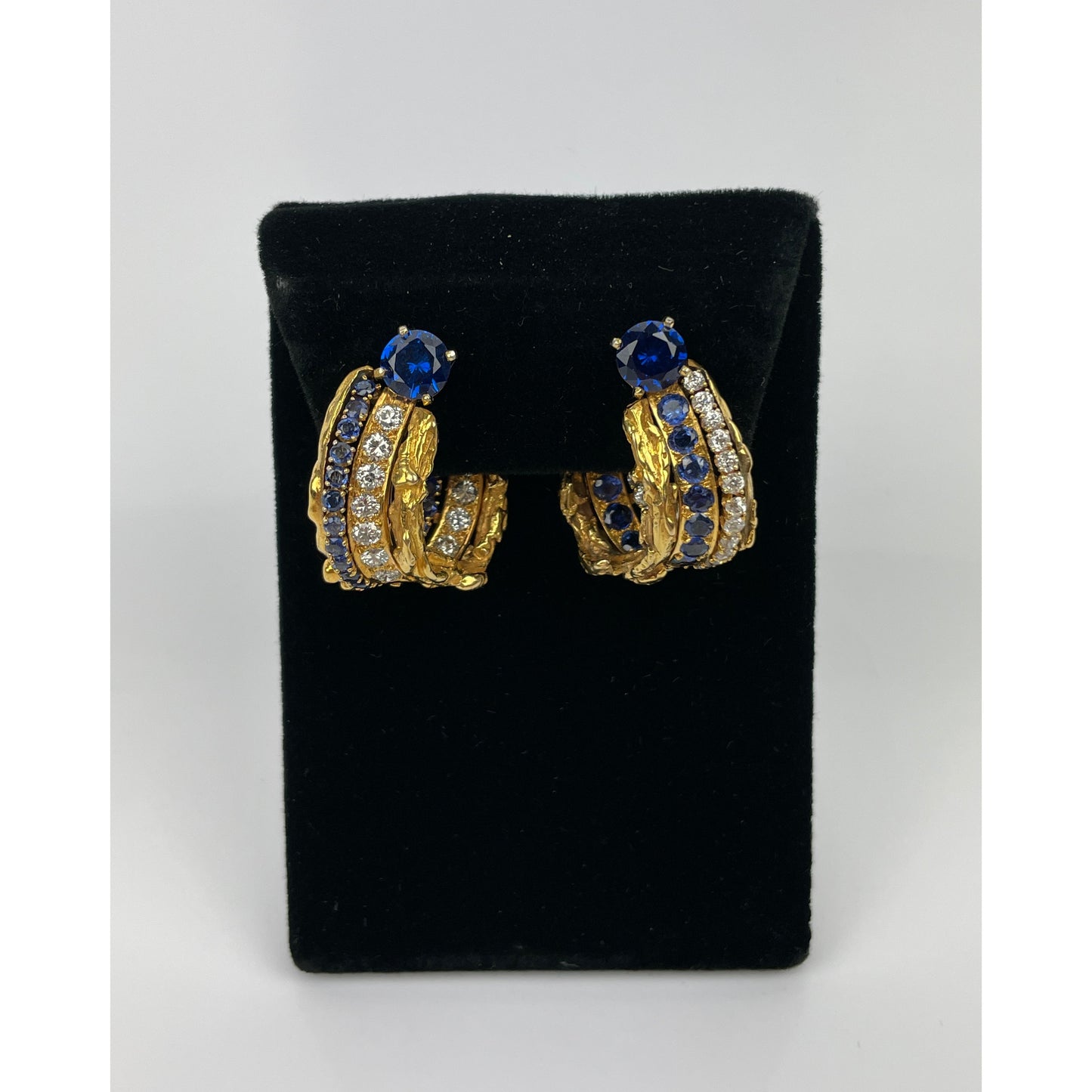 Vintage Pair of 18k Gold Spinel Sapphire Diamond Inside Out Earrings