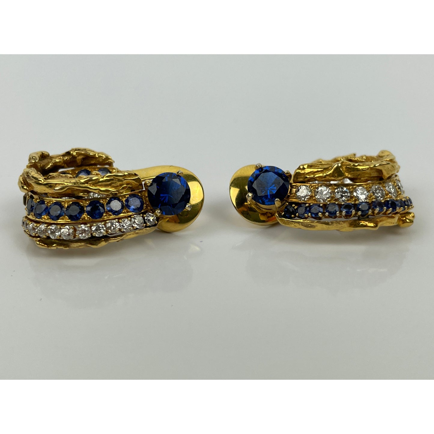 Vintage Pair of 18k Gold Spinel Sapphire Diamond Inside Out Earrings