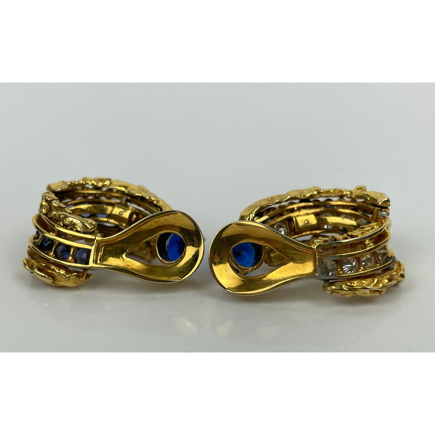 Vintage Pair of 18k Gold Spinel Sapphire Diamond Inside Out Earrings