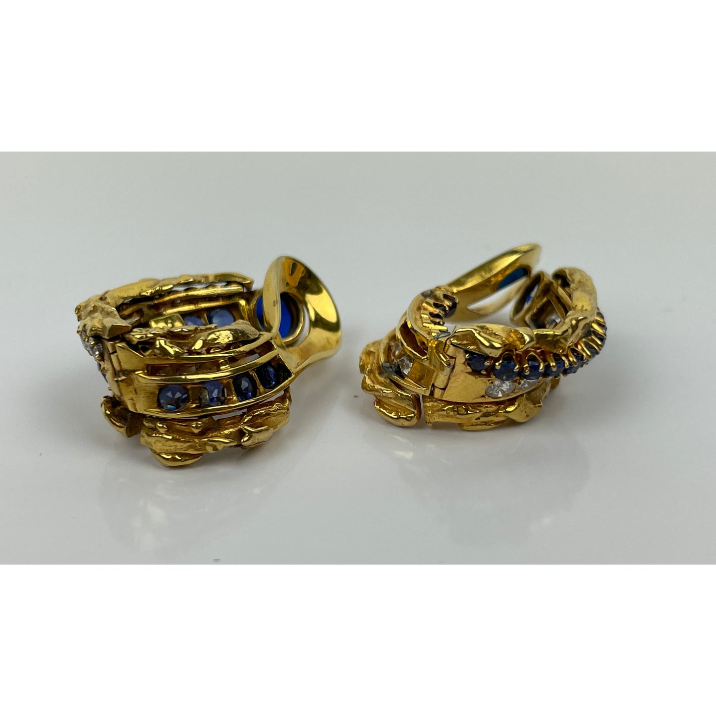 Vintage Pair of 18k Gold Spinel Sapphire Diamond Inside Out Earrings