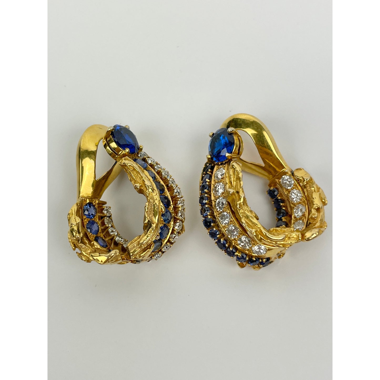 Vintage Pair of 18k Gold Spinel Sapphire Diamond Inside Out Earrings
