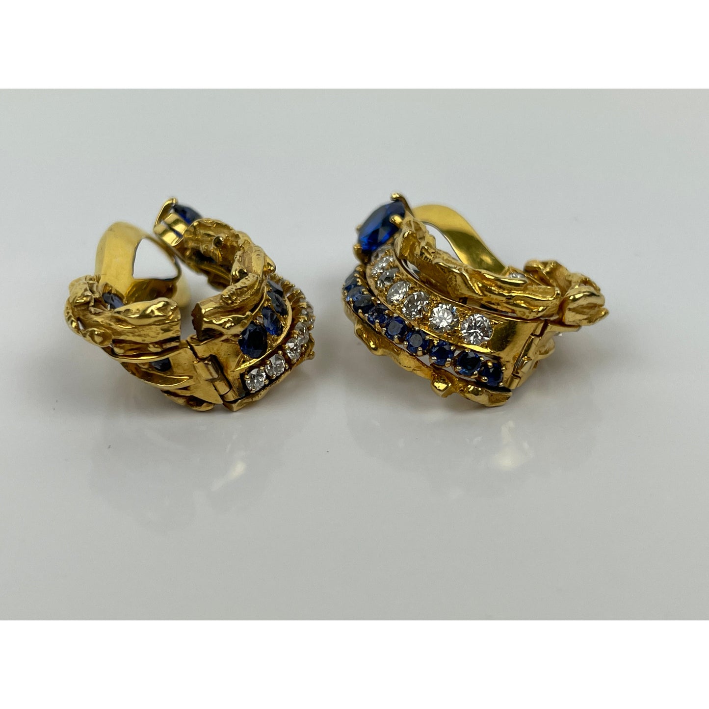Vintage Pair of 18k Gold Spinel Sapphire Diamond Inside Out Earrings