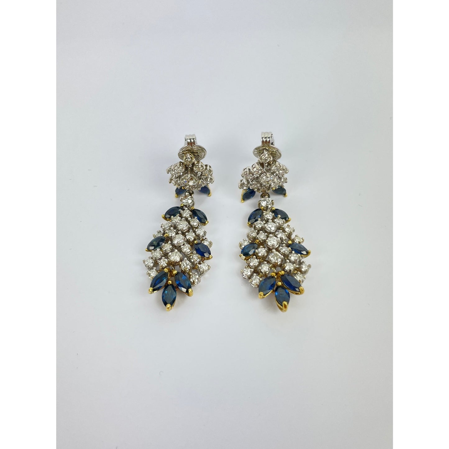 Vintage Pair of 14k Gold 4.75 Carat Diamond Sapphire Earrings