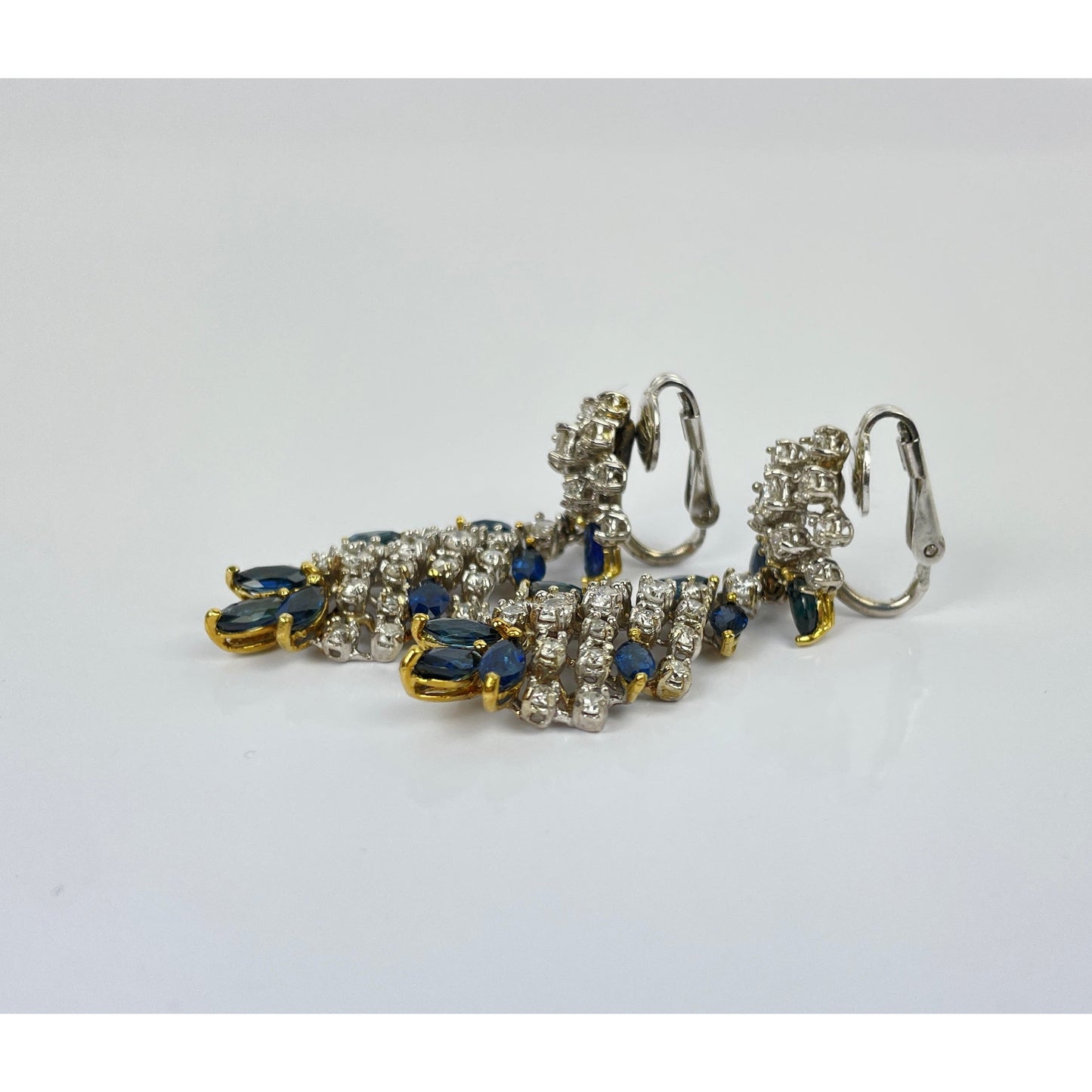 Vintage Pair of 14k Gold 4.75 Carat Diamond Sapphire Earrings