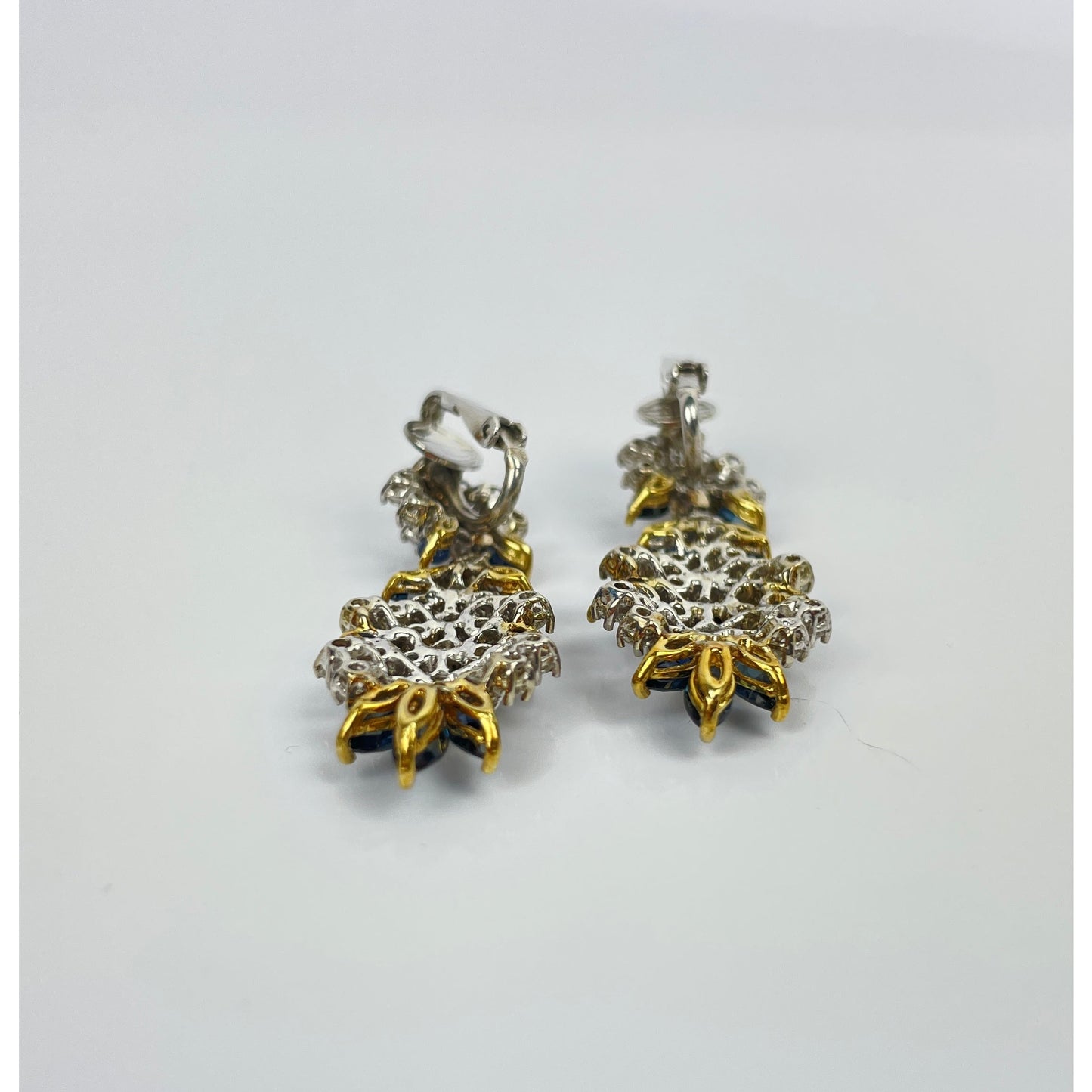 Vintage Pair of 14k Gold 4.75 Carat Diamond Sapphire Earrings