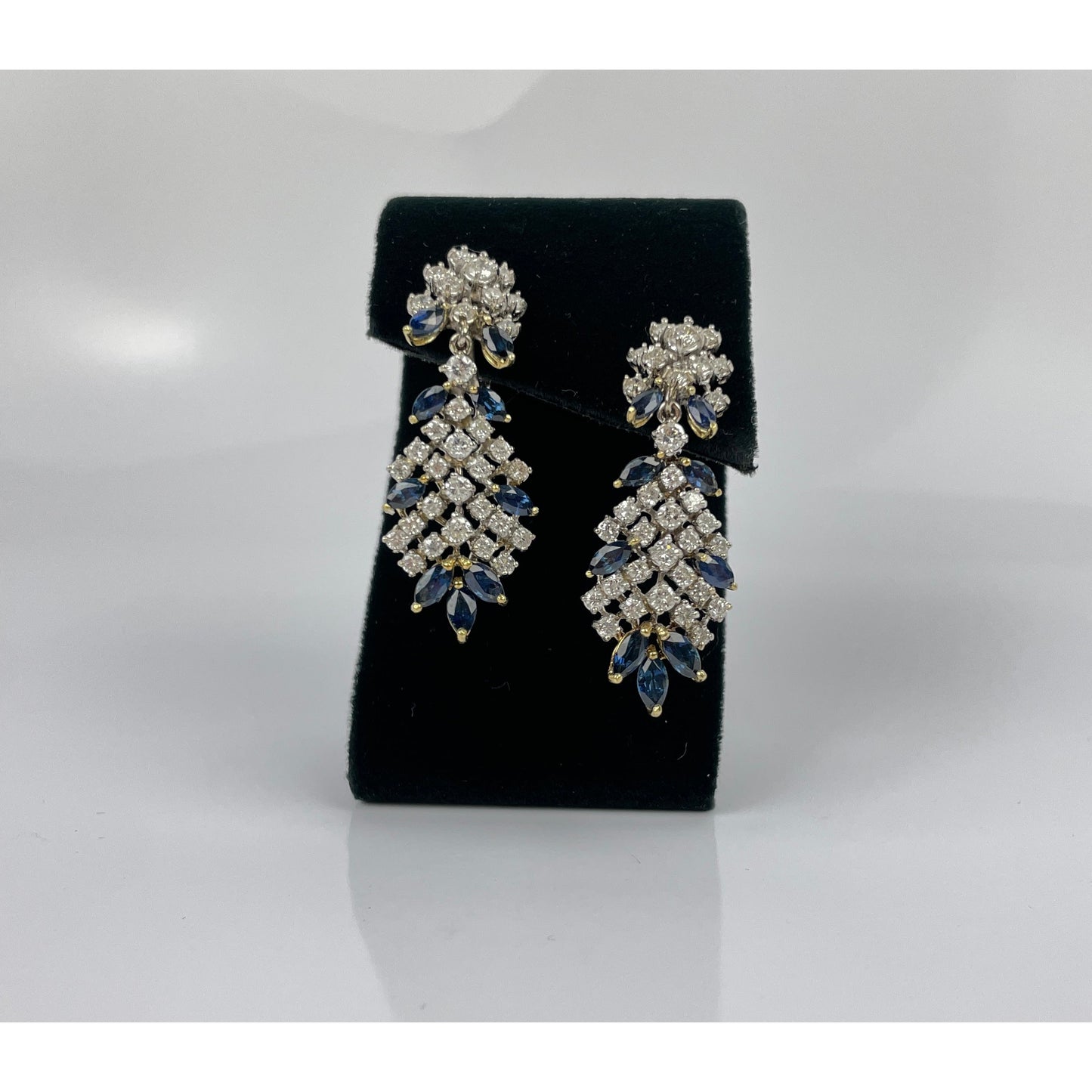 Vintage Pair of 14k Gold 4.75 Carat Diamond Sapphire Earrings