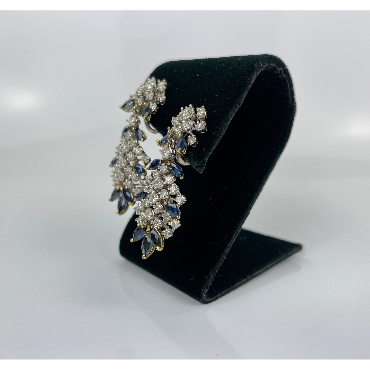 Vintage Pair of 14k Gold 4.75 Carat Diamond Sapphire Earrings