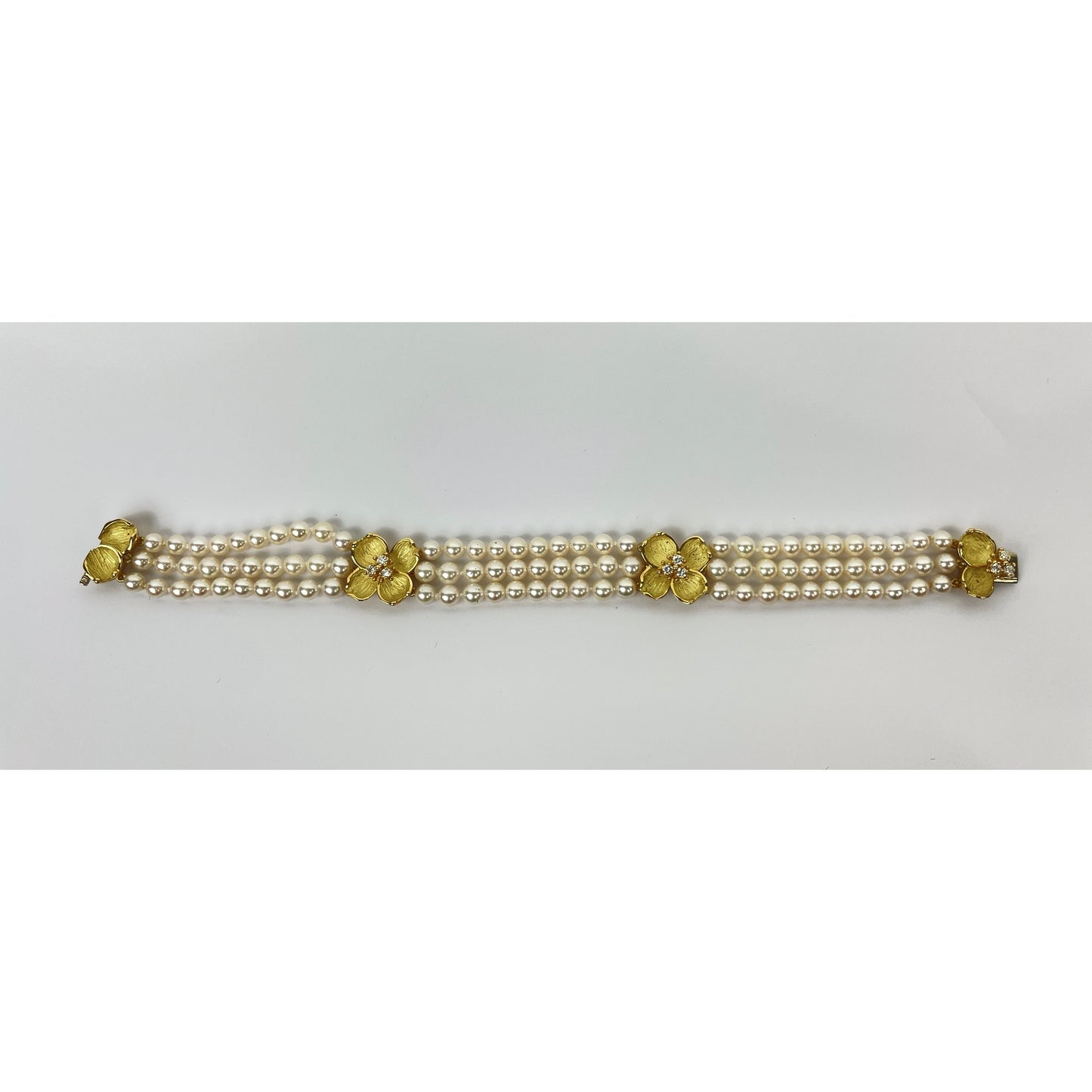 Tiffany & Co. Classic Collection 18k Gold Diamond Pearl Strand Bracelet
