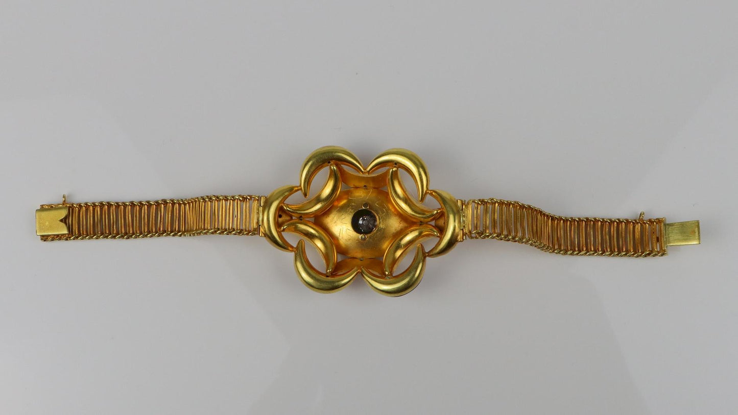 Antique 18K Gold Enamel Diamond Bracelet