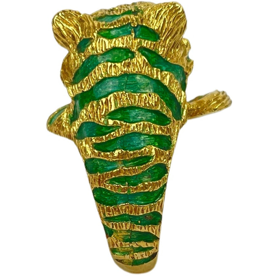 Vintage 18k Gold Enameled Tiger Ring