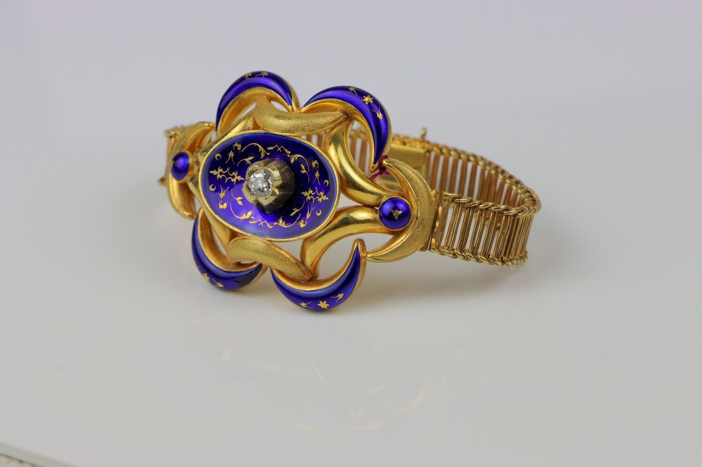Antique 18K Gold Enamel Diamond Bracelet
