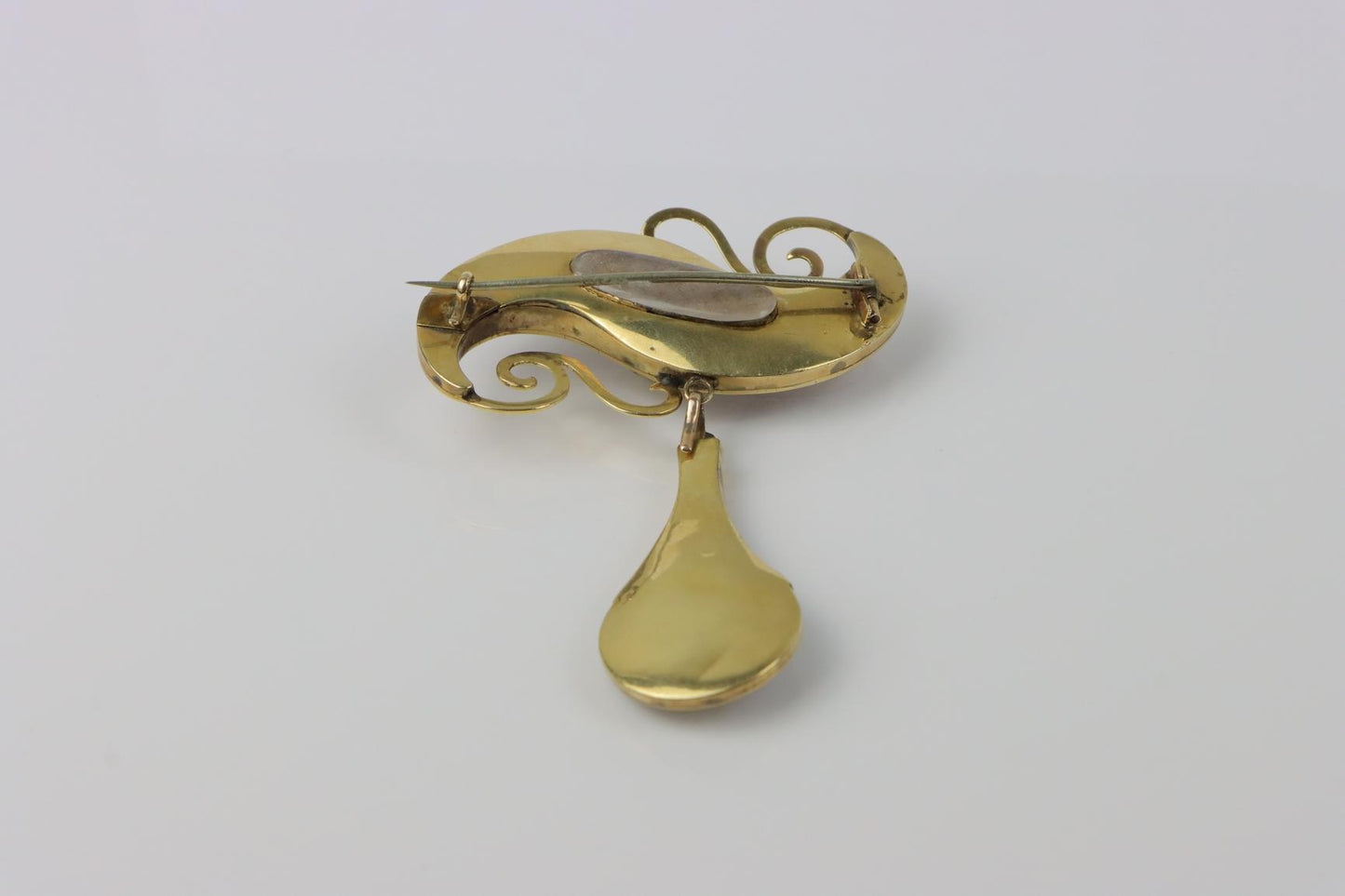 Victorian 14K Gold Cobalt Enamel Pearl Brooch Pin