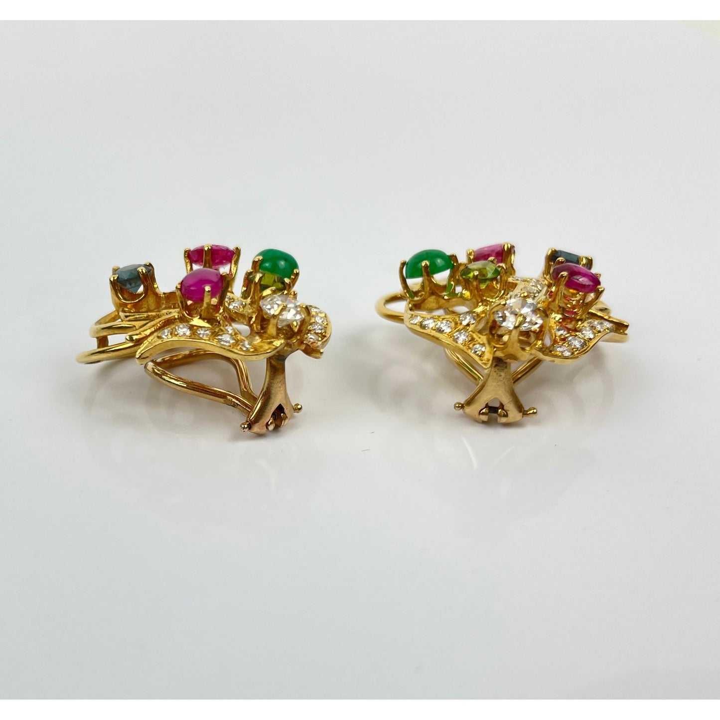 Pair of 18k Gold Ruby Sapphire Emerald Diamond Peridot Earrings
