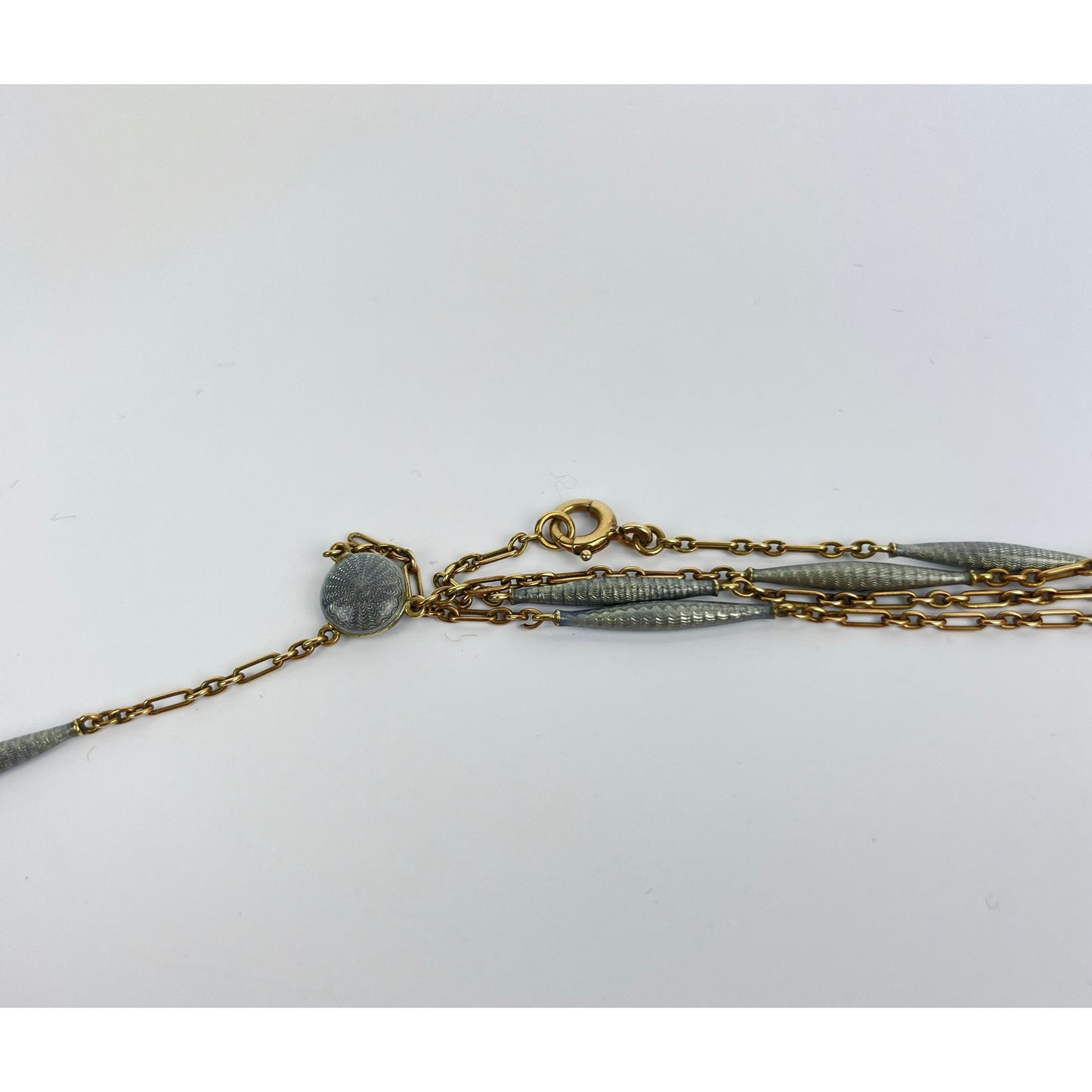 Edwardian 18k Gold Guilloche Enamel Pocket Watch Necklace
